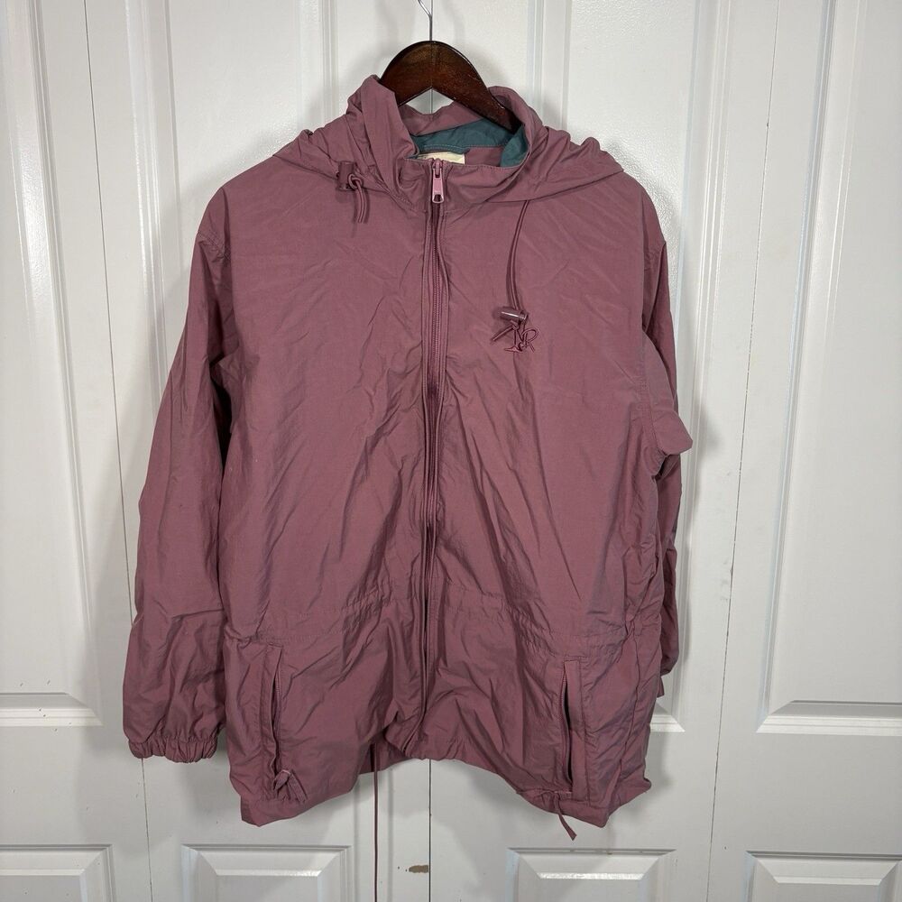 Cottage Essentials Jacket Womens M Mauve Nylon Windbreaker Y2K Hooded Retro